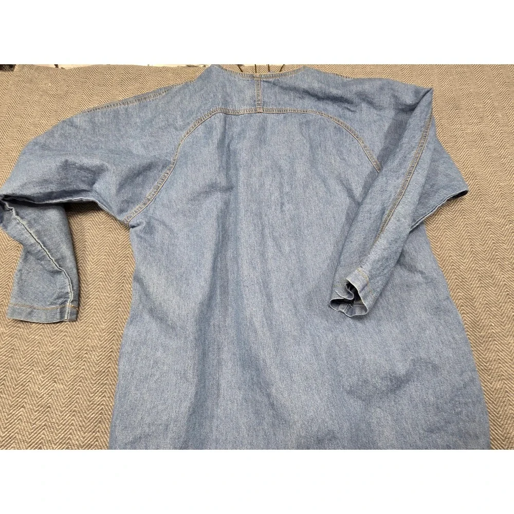 Monique Fashions Vintage Denim Duster Dress Studded Embroidered Light Wash Sz 14